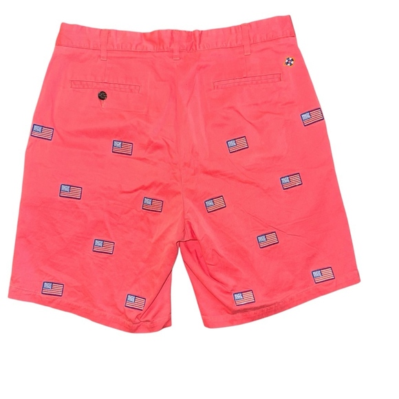 Castaway Nantucket Island Shorts Mens 34 Chino Salmon USA Flag Embroidered Golf - Picture 4 of 8